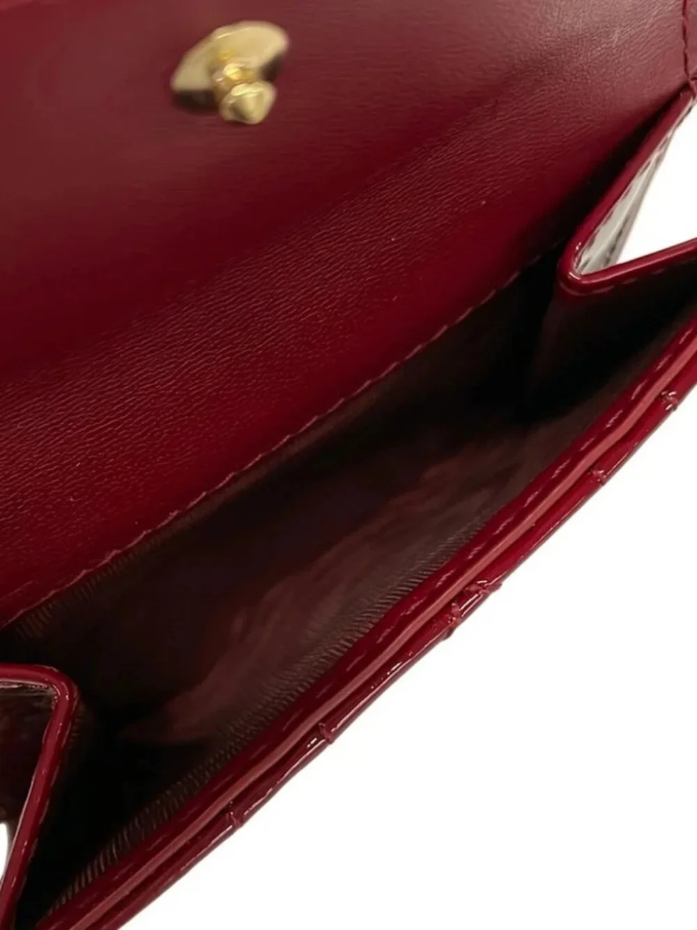 DIOR/ChristianDior Lady Dior Bordeaux Patent Leather Trifold Wallet